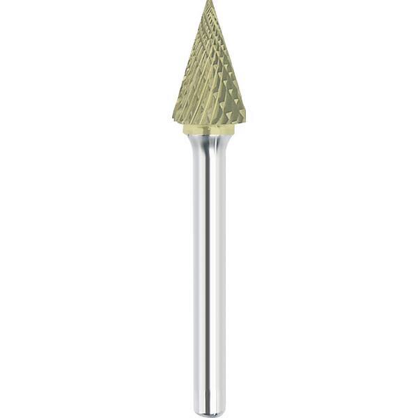 Made in USA - 5/8" Cut Diam, 1/4" Shank Diam, Cone Head Double Cut Burr - Carbide, 1" LOC, 2-3/4" OAL - Top Tool & Supply