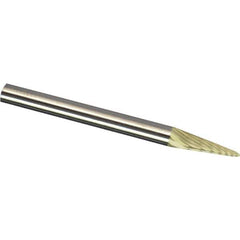 Made in USA - 3mm Cut Diam, 0.1181" Shank Diam, Cone Head Single Cut Burr - Carbide, 11mm LOC, 38mm OAL - Top Tool & Supply