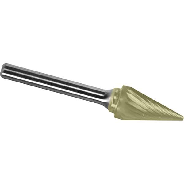 Made in USA - 1/4" Cut Diam, 1/4" Shank Diam, Cone Head Chipbreaker Cut Burr - Carbide, 1-1/4" LOC, 2" OAL - Top Tool & Supply