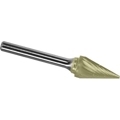 Made in USA - 1/8" Cut Diam, 1/8" Shank Diam, Cone Head Chipbreaker Cut Burr - Carbide, 5/8" LOC, 3" OAL - Top Tool & Supply