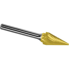 Made in USA - 1/4" Cut Diam, 1/4" Shank Diam, Cone Head Chipbreaker Cut Burr - Carbide, 1" LOC, 2" OAL - Top Tool & Supply