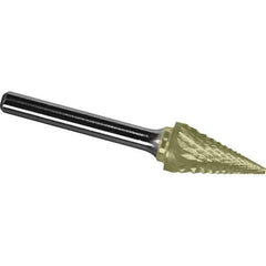 Made in USA - 3/8" Cut Diam, 1/4" Shank Diam, Cone Head Diamond Cut Burr - Carbide, 1" LOC, 2-3/4" OAL - Top Tool & Supply