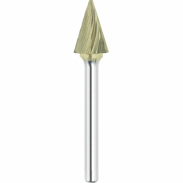 Made in USA - 9.5mm Cut Diam, 0.2362" Shank Diam, Cone Head Single Cut Burr - Carbide, 16mm LOC, 61mm OAL - Top Tool & Supply