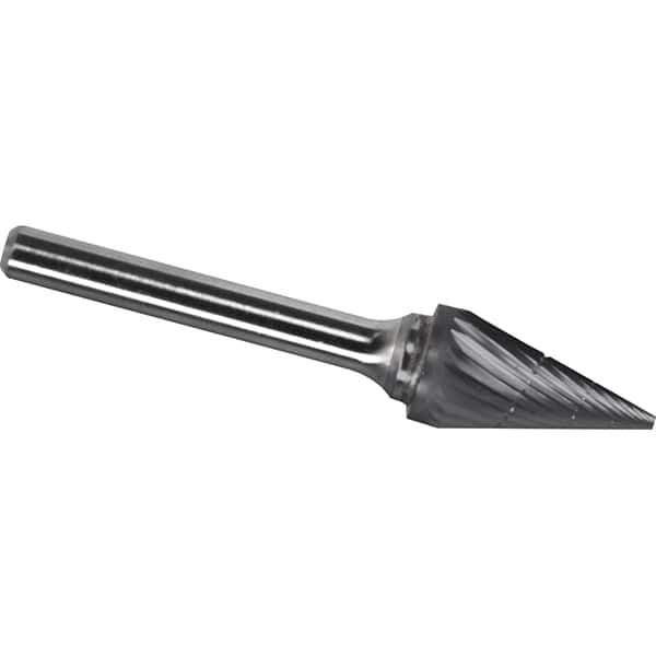 Made in USA - 1/8" Cut Diam, 1/8" Shank Diam, Cone Head Chipbreaker Cut Burr - Carbide, 7/16" LOC, 3" OAL - Top Tool & Supply