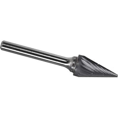 Made in USA - 1/8" Cut Diam, 1/8" Shank Diam, Cone Head Chipbreaker Cut Burr - Carbide, 5/8" LOC, 3" OAL - Top Tool & Supply