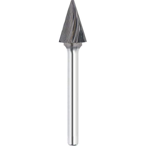 Made in USA - 1/4" Cut Diam, 1/4" Shank Diam, Cone Head Single Cut Burr - Carbide, 1" LOC, 2" OAL - Top Tool & Supply