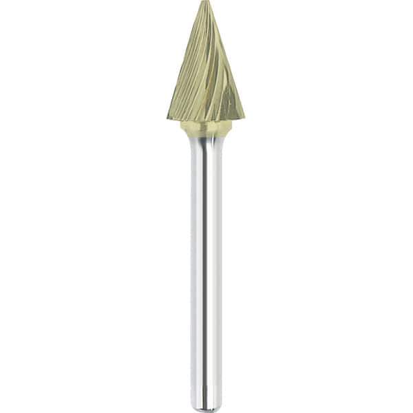 Made in USA - 6.3mm Cut Diam, 0.1181" Shank Diam, Cone Head Single Cut Burr - Carbide, 12.7mm LOC, 54mm OAL - Top Tool & Supply