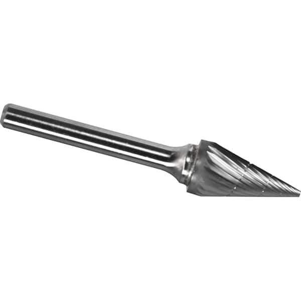 Made in USA - 1/8" Cut Diam, 1/8" Shank Diam, Cone Head Chipbreaker Cut Burr - Carbide, 5/8" LOC, 3" OAL - Top Tool & Supply