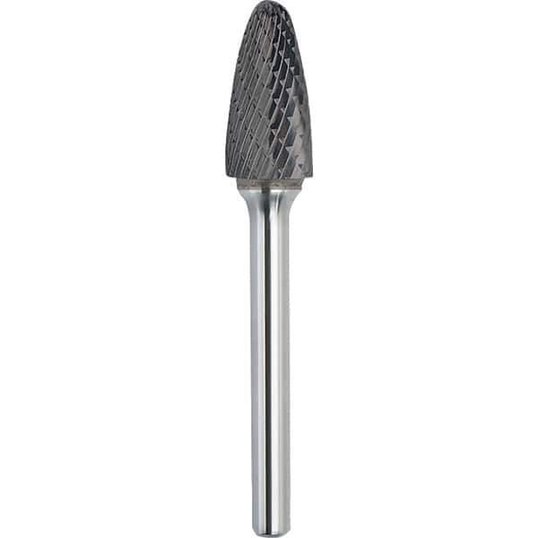 Made in USA - 1/2" Cut Diam, 0.2362" Shank Diam, Tree with Radius Head Double Cut Burr - Carbide, 19mm LOC, 64mm OAL - Top Tool & Supply