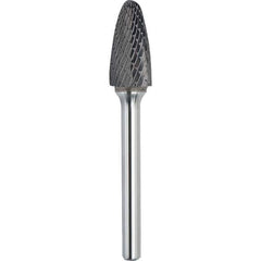 Made in USA - 1/2" Cut Diam, 0.2362" Shank Diam, Tree with Radius Head Double Cut Burr - Carbide, 19mm LOC, 64mm OAL - Top Tool & Supply