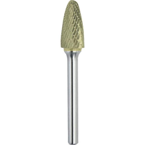 Made in USA - 3/8" Cut Diam, 1/4" Shank Diam, Tree with Radius Head Double Cut Burr - Carbide, 3/4" LOC, 2-1/2" OAL - Top Tool & Supply