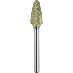 Made in USA - 9.5mm Cut Diam, 0.2362" Shank Diam, Tree with Radius Head Double Cut Burr - Carbide, 19mm LOC, 64mm OAL - Top Tool & Supply