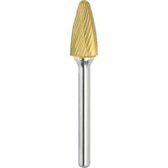 Made in USA - 1/2" Cut Diam, 0.2362" Shank Diam, Tree with Radius Head Single Cut Burr - Carbide, 25mm LOC, 70mm OAL - Top Tool & Supply