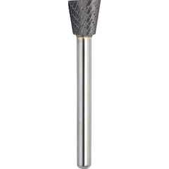 Made in USA - 1/8" Cut Diam, 1/8" Shank Diam, Inverted Cone Head Double Cut Burr - Carbide, 3/16" LOC, 3" OAL - Top Tool & Supply