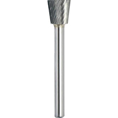 Made in USA - 5/8" Cut Diam, 1/4" Shank Diam, Inverted Cone Head Single Cut Burr - Carbide, 3/4" LOC, 2-1/2" OAL - Top Tool & Supply