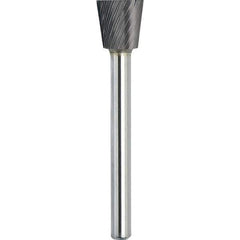 Made in USA - 9.5mm Cut Diam, 0.2362" Shank Diam, Inverted Cone Head Single Cut Burr - Carbide, 9.5mm LOC, 54.5mm OAL - Top Tool & Supply