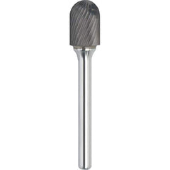 Made in USA - 3/16" Cut Diam, 1/4" Shank Diam, Cylinder with Radius Head Single Cut Burr - Carbide, 5/8" LOC, 2" OAL - Top Tool & Supply