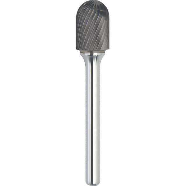 Made in USA - 1/4" Cut Diam, 1/8" Shank Diam, Cylinder with Radius Head Single Cut Burr - Carbide, 1/2" LOC, 2" OAL - Top Tool & Supply