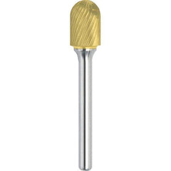 Made in USA - 1/2" Cut Diam, 0.2362" Shank Diam, Cylinder with Radius Head Single Cut Burr - Carbide, 25mm LOC, 70mm OAL - Top Tool & Supply