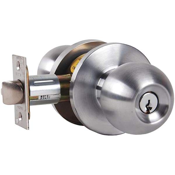 Falcon - 1-3/8 to 1-7/8" Door Thickness, Satin Chrome Entrance Knob Lockset - 2-3/4" Back Set, Stainless Steel, 6 Pin C Keyway Cylinder - Top Tool & Supply