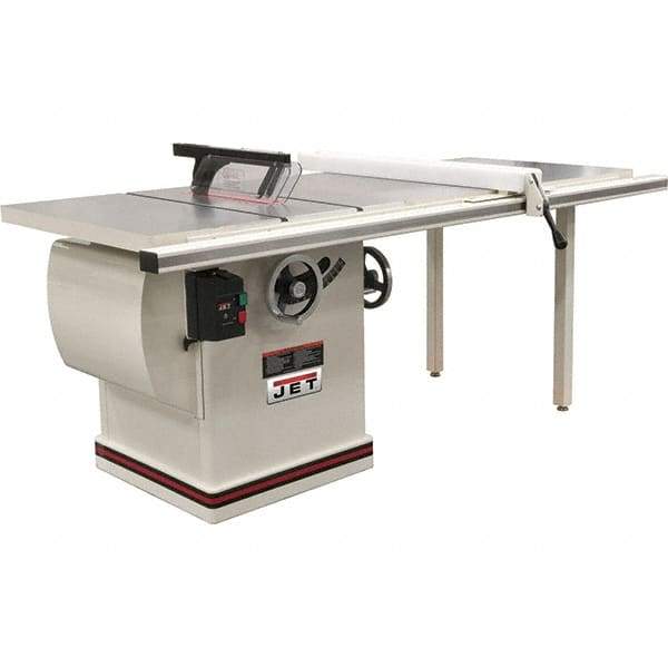 Jet - 12" Blade Diam, 1" Arbor Diam, 1 Phase Table Saw - 5 hp, 86" Wide x 32" Deep x 42" High, 230 Volt, 4" Cutting Depth - Top Tool & Supply