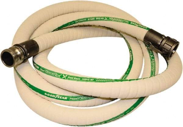 Alliance Hose & Rubber - 4" Inside x 4.6" Outside Diam, 212°F, Male x Female Camlock Food & Beverage Hose - 4" Bend Radius, White, 10' Long, 150 Max psi, 29 Vacuum Rating - Top Tool & Supply