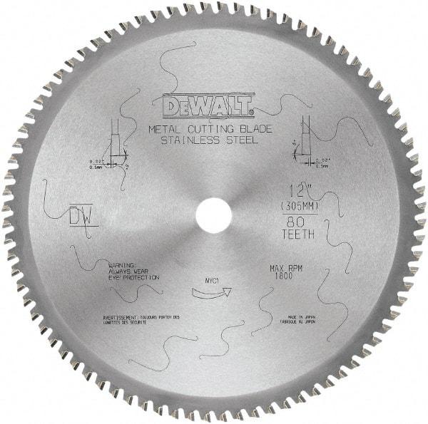 DeWALT - 12" Diam, 1" Arbor Hole Diam, 80 Tooth Wet & Dry Cut Saw Blade - Carbide-Tipped, Standard Round Arbor - Top Tool & Supply