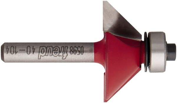 Freud - 1-11/32" Cut Diam, 1/2" Length of Cut, 2 Flute Chamfer Edge Profile Router Bit - Carbide-Tipped, 1/4" Shank Diam, 2-3/16" OAL, Proprietary Coating - Top Tool & Supply