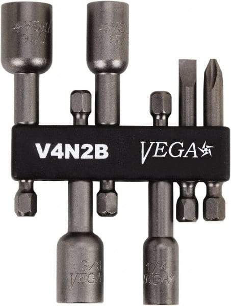 VEGA Industries - 6 Piece, Phillips, Slotted, Magnetic Nutsetters Handle, Screwdriver Bit Set - 1/4" Hex Drive - Top Tool & Supply