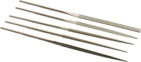 PFERD - 5 Piece Diamond Pattern File Set - 5-1/2" Long, Coarse Coarseness, Set Includes Half Round, Hand, Round, Square, Three Square - Top Tool & Supply