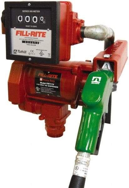 Tuthill - 23 GPM, 1" Hose Diam, AC High-Flow Tank Pump with Automatic Nozzle & 901 Meter - 1-1/4" Inlet, 1" Outlet, 115 Volts, 18' Hose Length, 1/3 hp - Top Tool & Supply