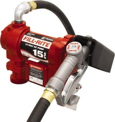 Tuthill - 15 GPM, 3/4" Hose Diam, DC Tank Pump with Manual Nozzle - 1" Inlet, 3/4" Outlet, 12 Volts, 12' Hose Length, 1/4 hp - Top Tool & Supply