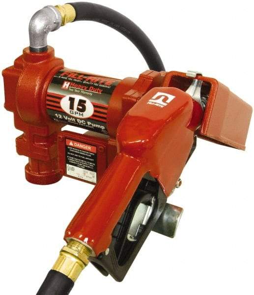 Tuthill - 15 GPM, 3/4" Hose Diam, DC Tank Pump with Automatic Nozzle - 1" Inlet, 3/4" Outlet, 12 Volts, 12' Hose Length, 1/4 hp - Top Tool & Supply