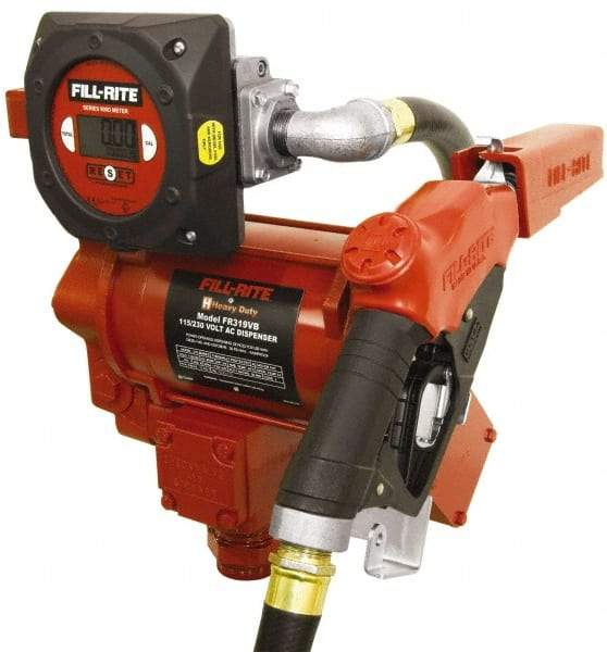 Tuthill - 35 GPM, 1" Hose Diam, AC High Flow Tank Pump with Automatic Nozzle & 900D Meter - 1-1/4" Inlet, 1" Outlet, 115/230 Volts, 18' Hose Length, 3/4 hp - Top Tool & Supply