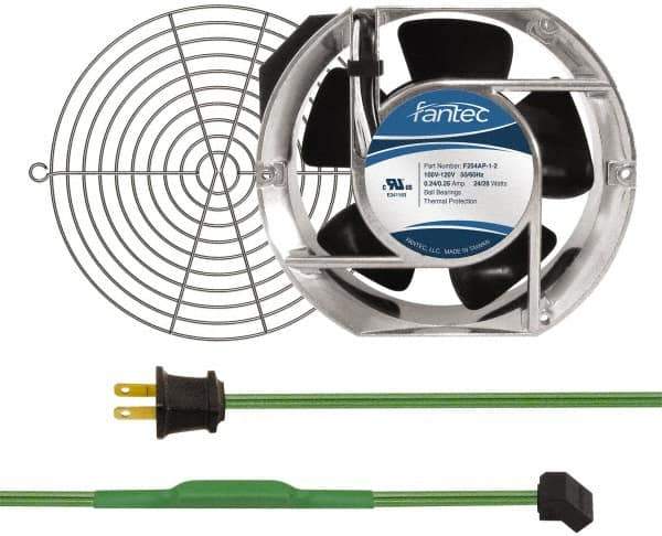 Made in USA - 115 Volts, AC, 240 CFM, Oval Tube Axial Fan Kit - 0.46 Amp Rating, Includes Fan, Fan Filter, 151mm High x 172mm Wide x 51mm Deep, Thermostatically Controlled Fan Cord - Top Tool & Supply