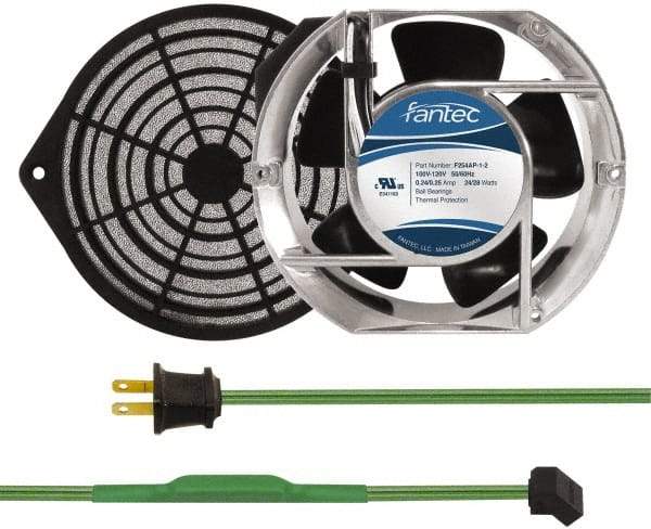 Made in USA - 115 Volts, AC, 240 CFM, Oval Tube Axial Fan Kit - 0.46 Amp Rating, Includes Fan, Fan Guard, 151mm High x 172mm Wide x 51mm Deep, Thermostatically Controlled Fan Cord - Top Tool & Supply