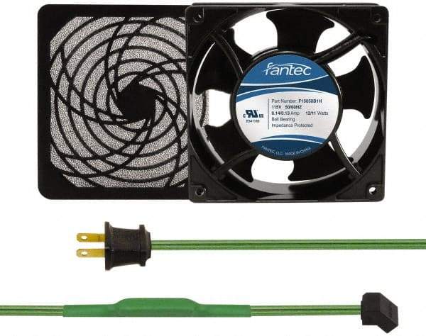 Made in USA - 115 Volts, AC, 103 CFM, Square Tube Axial Fan Kit - 0.26 Amp Rating, 120mm High x 120mm Wide x 38.5mm Deep, Includes Fan, Fan Filter, Thermostatically Controlled Fan Cord - Top Tool & Supply