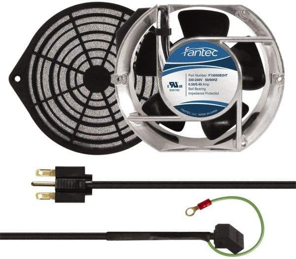 Made in USA - 230 Volts, AC, 240 CFM, Oval Tube Axial Fan Kit - 0.12/0.16 Amp Rating, 151mm High x 172mm Wide x 51mm Deep, Includes Fan, Fan Filter, Fan Cord - Top Tool & Supply