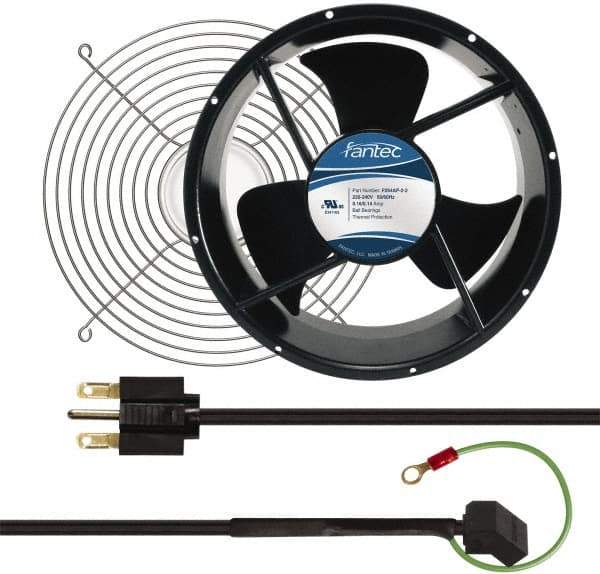 Made in USA - 230 Volts, AC, 600 CFM, Round Tube Axial Fan Kit - 0.16/0.14 Amp Rating, 254mm High x 254mm Wide x 89mm Deep, Includes Fan, Fan Filter, Fan Cord - Top Tool & Supply