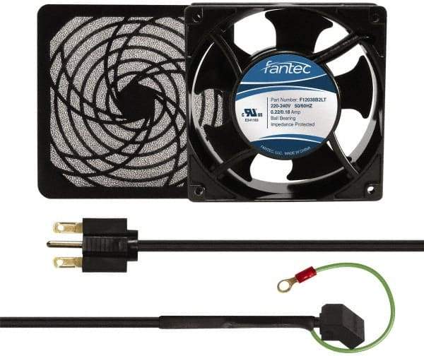 Made in USA - 230 Volts, AC, 103 CFM, Square Tube Axial Fan Kit - 0.12 Amp Rating, 120mm High x 120mm Wide x 38.5mm Deep, Includes Fan, Fan Guard, Fan Cord - Top Tool & Supply