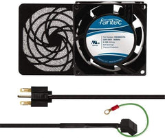 Made in USA - 230 Volts, AC, 32 CFM, Square Tube Axial Fan Kit - 0.06/0.05 Amp Rating, 3.15" High x 3" Wide x 38.5mm Deep, Includes Fan, Fan Guard, Fan Cord - Top Tool & Supply