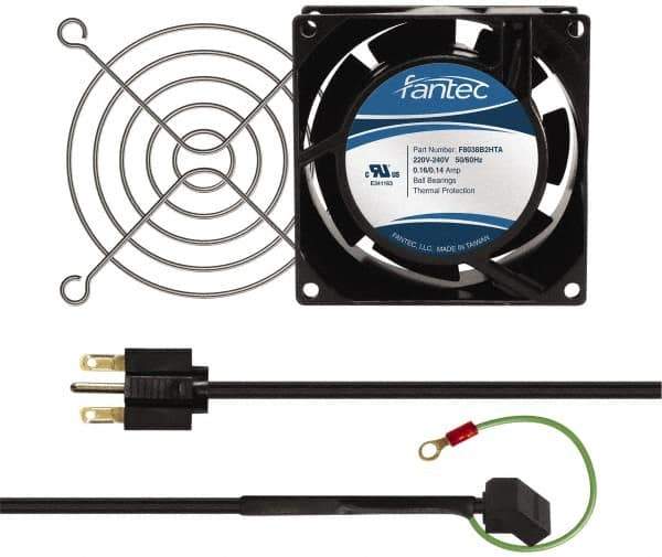 Made in USA - 230 Volts, AC, 32 CFM, Square Tube Axial Fan Kit - 0.06/0.05 Amp Rating, 3.15" High x 3" Wide x 38.5mm Deep, Includes Fan, Fan Filter, Fan Cord - Top Tool & Supply