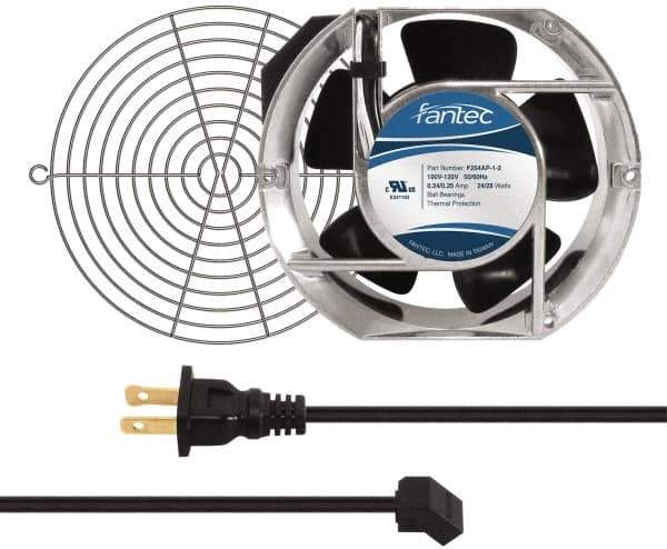 Made in USA - 115 Volts, AC, 240 CFM, Oval Tube Axial Fan Kit - 0.46 Amp Rating, 151mm High x 172mm Wide x 51mm Deep, Includes Fan, Fan Guard, Fan Cord - Top Tool & Supply