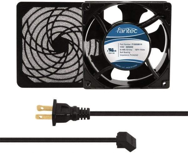 Made in USA - 115 Volts, AC, 80 CFM, Square Tube Axial Fan Kit - 0.18 Amp Rating, 120mm High x 120mm Wide x 38.5mm Deep, Includes Fan, Fan Filter, Fan Cord - Top Tool & Supply