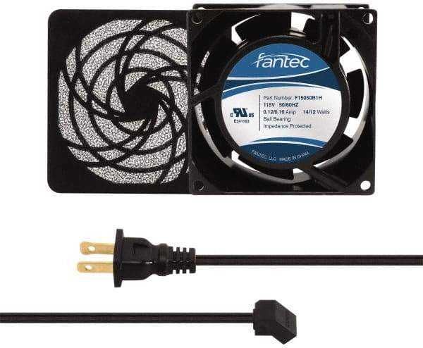 Made in USA - 115 Volts, AC, 31 CFM, Square Tube Axial Fan Kit - 0.18 Amp Rating, 3.15" High x 3" Wide x 38.5mm Deep, Includes Fan, Fan Filter, Fan Cord - Top Tool & Supply