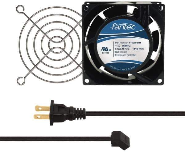 Made in USA - 115 Volts, AC, 31 CFM, Square Tube Axial Fan Kit - 0.18 Amp Rating, 3.15" High x 3" Wide x 38.5mm Deep, Includes Fan, Fan Guard, Fan Cord - Top Tool & Supply