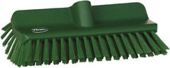 Vikan - 1-1/2" Bristle Length, Polyester Cleaning & Finishing Brush - 9-5/8" Long x 5" Wide Head, 10" OAL, European Threaded Handle, Green, Polypropylene Block - Top Tool & Supply