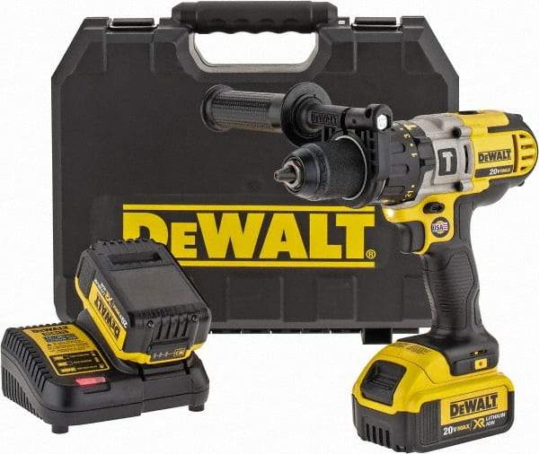 DeWALT - 20 Volt 1/2" Keyless Chuck Cordless Hammer Drill - 0 to 9,775, 0 to 22,950 & 0 to 34,000 BPM, 0 to 575, 0 to 1,350 & 0 to 2,000 RPM, Reversible, Mid-Handle - Top Tool & Supply