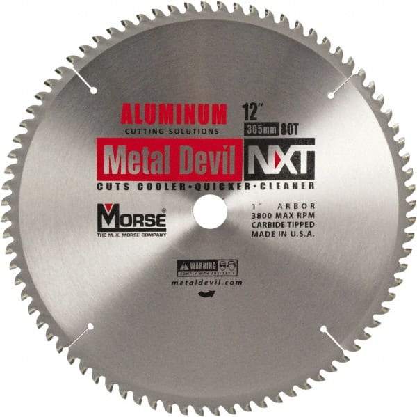 M.K. MORSE - 12" Diam, 1" Arbor Hole Diam, 80 Tooth Wet & Dry Cut Saw Blade - Steel, Standard Round Arbor - Top Tool & Supply