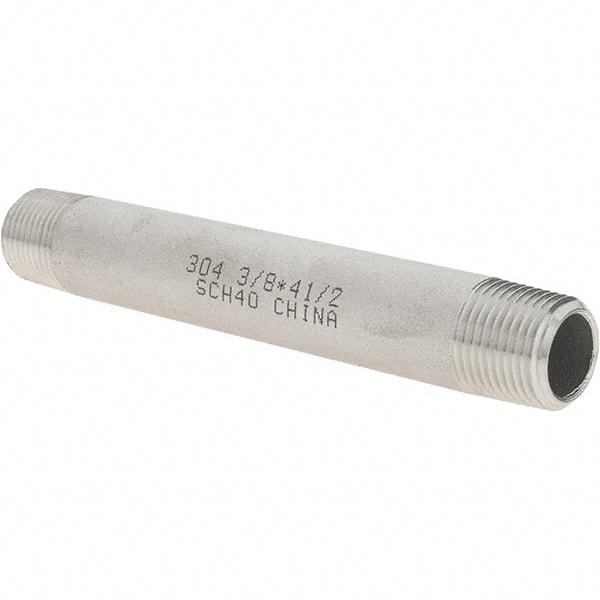 Value Collection - 3/8" Pipe x 4-1/2" Long, Grade 304/304L Stainless Steel Pipe Nipple - Welded & Threaded - Top Tool & Supply